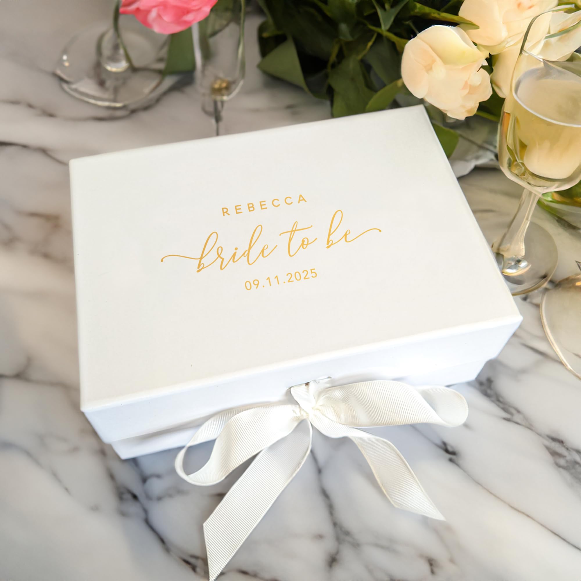 Craftwalla® Bride-to-Be Gift Box – Personalised Wedding Keepsake Hamper with Foil | Perfect Engagement Gift, Bridal Shower Present & Hen Party Surprise (Gold, A5 Deep)