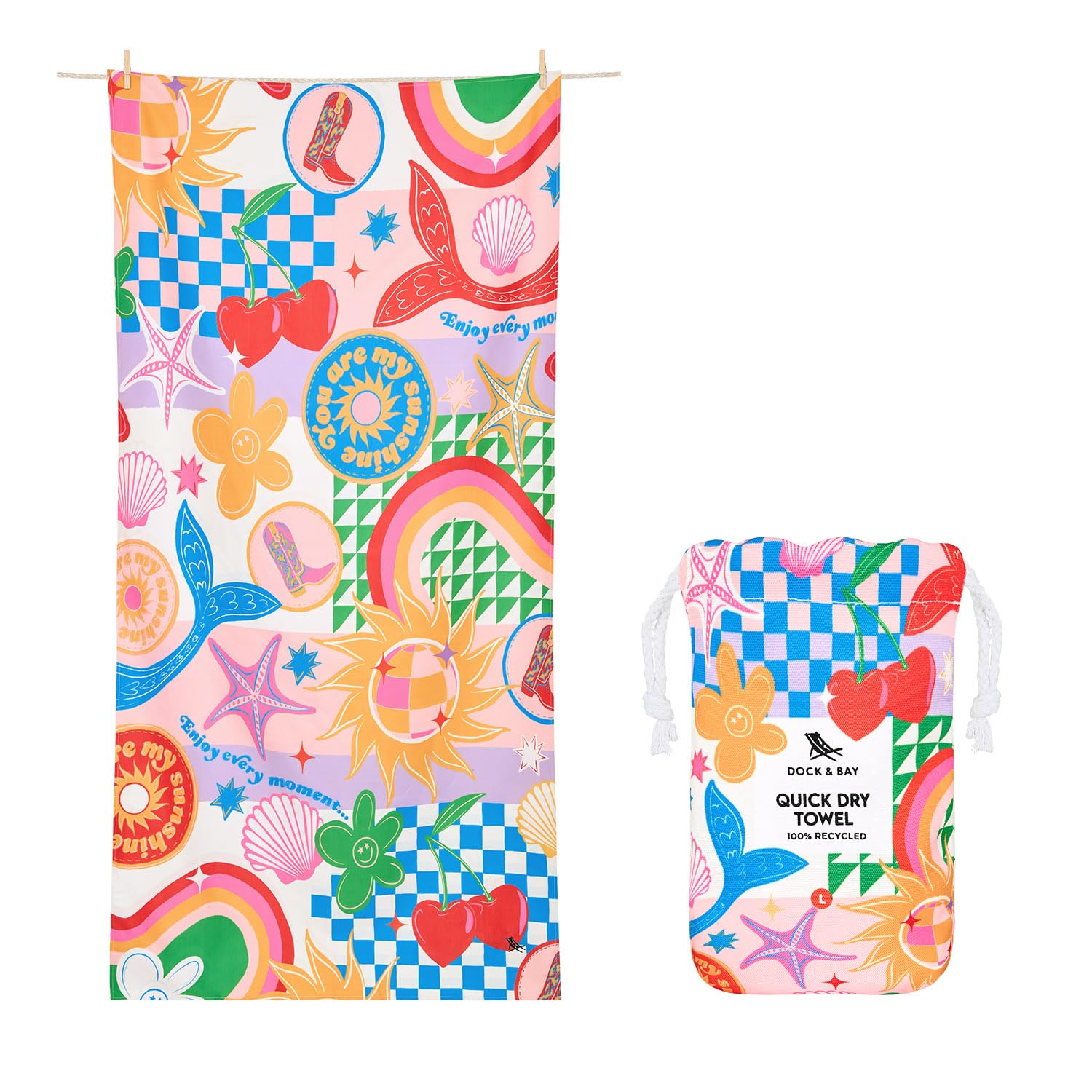 Dock & Bay Kid's Towel - For Beach Use - Quick Dry, Sand Free - Compact, Lightweight - 100% Recycled - Includes Bag - Good Vibes Club, Medium (130x70cm, 51x28) — image 1