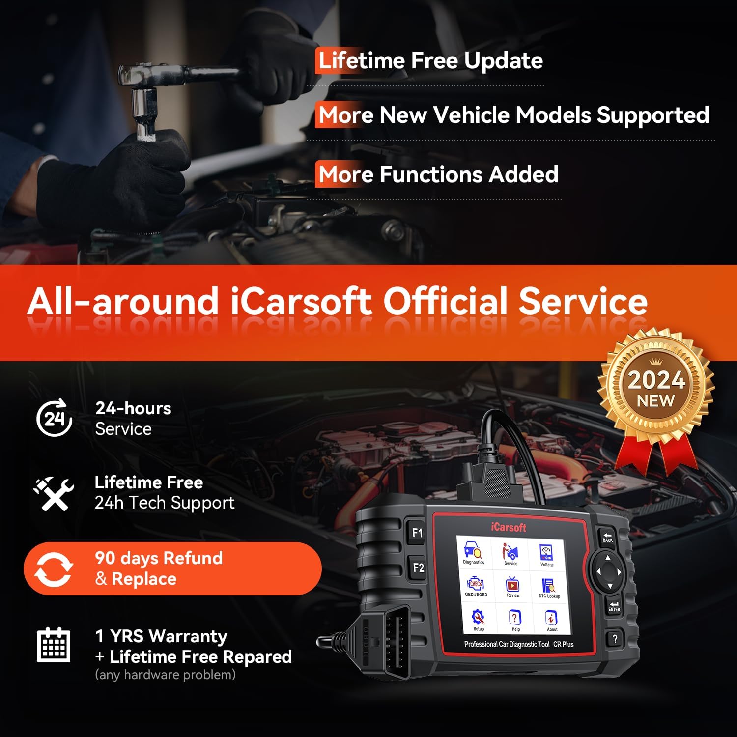 iCarsoft OBD2 Scanner CR Plus(New Ver) Diagnostic Tool for Engine ABS Transmission -Oil Reset/EPB/BMS/ETC/Steering Angle/DP Filter/ABS Bleeding/Injector Coding/TPMS,Battery Registration