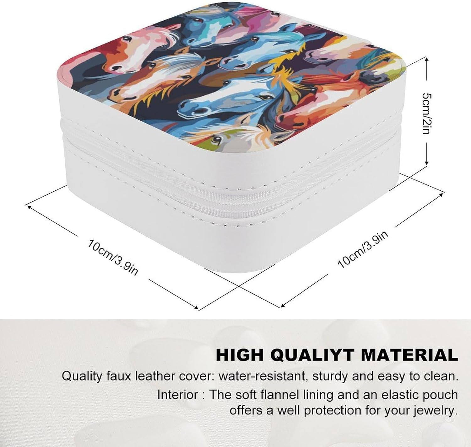 Colorful Cartoon Horses Travel Jewelry Case Organizer for Women Portable Jewelry Storage Display Holder with PU Leather Compact Jewelrys Box for Necklaces, Rings, Earrings image 2
