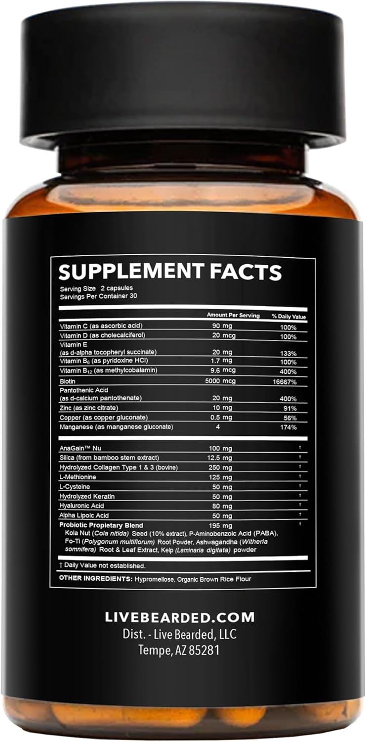 Live Bearded Beard Boost - Beard Growth Vitamins for Men with Biotin, Collagen, Silica, Fo-Ti Root - Facial Hair Growth for Men, Made in the USA | 30-Day Supply - Image 2