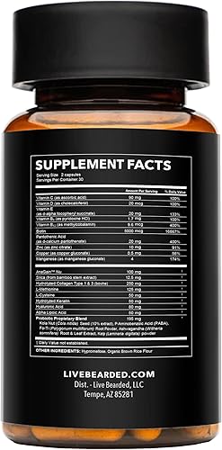 Vista 2 de Live Bearded Beard Boost - Vitaminas para el crecimiento de la barba para hombres con biotina, colágeno, sílice, raíz de Fo-Ti, crecimiento facial