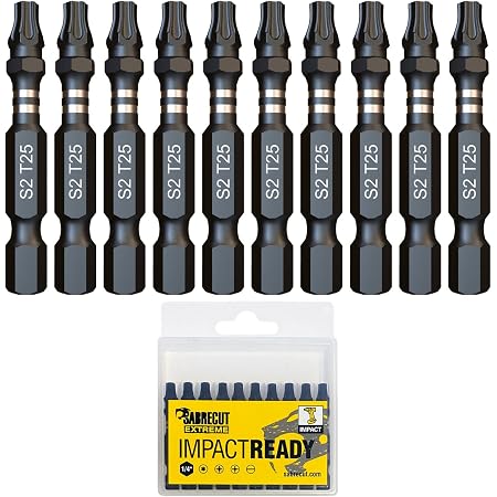 SabreCut 10 Embouts Torx TX25 50mm Impact – Jeu Extra Résistant Pour Visseuse à Percussion + Boîte