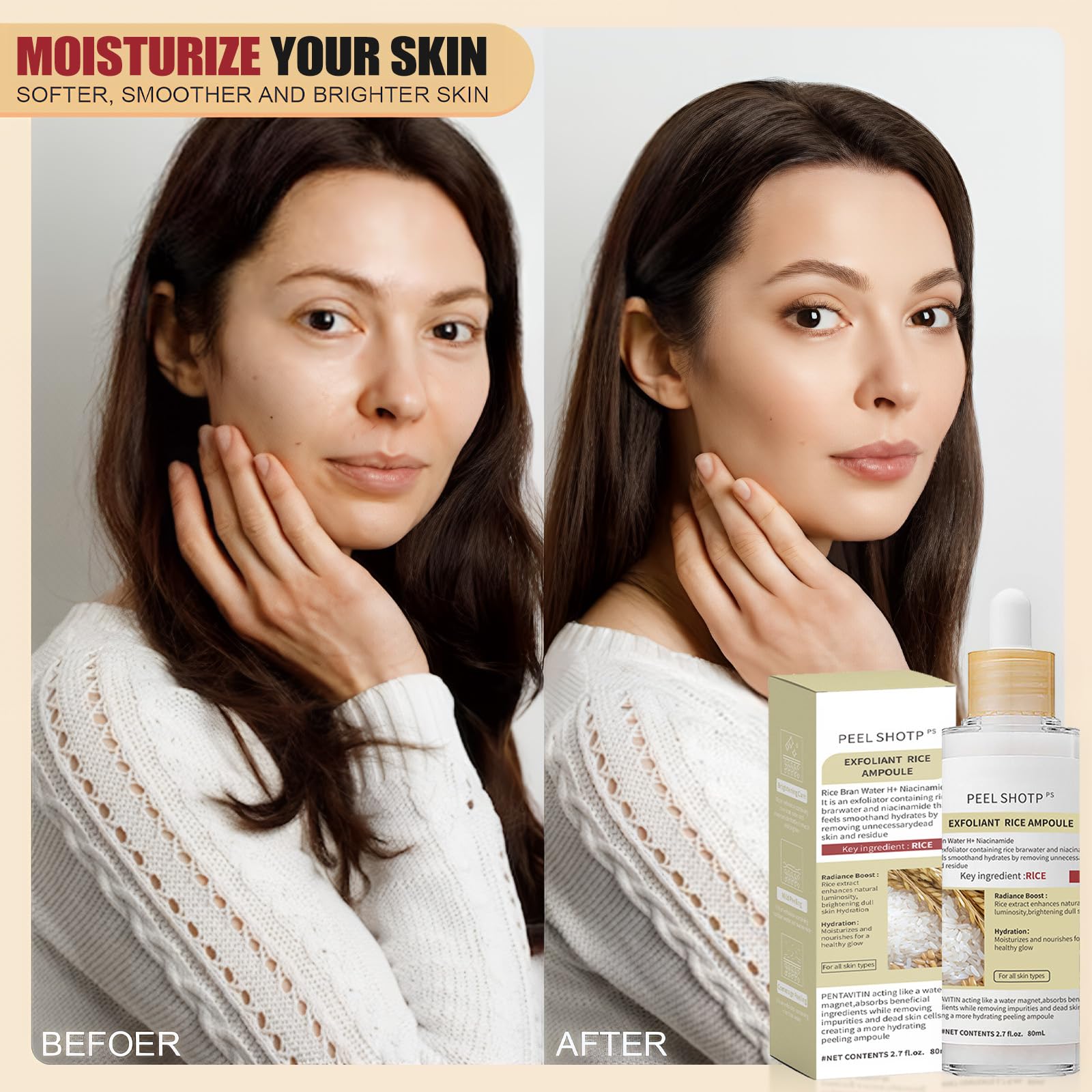 Rice Exfoliating Gel, Peel Shot Glow Rice Exfoliating Ampoule, Deep Cleansing Face Scrub to Remove Dead Skin Cells - Image 4