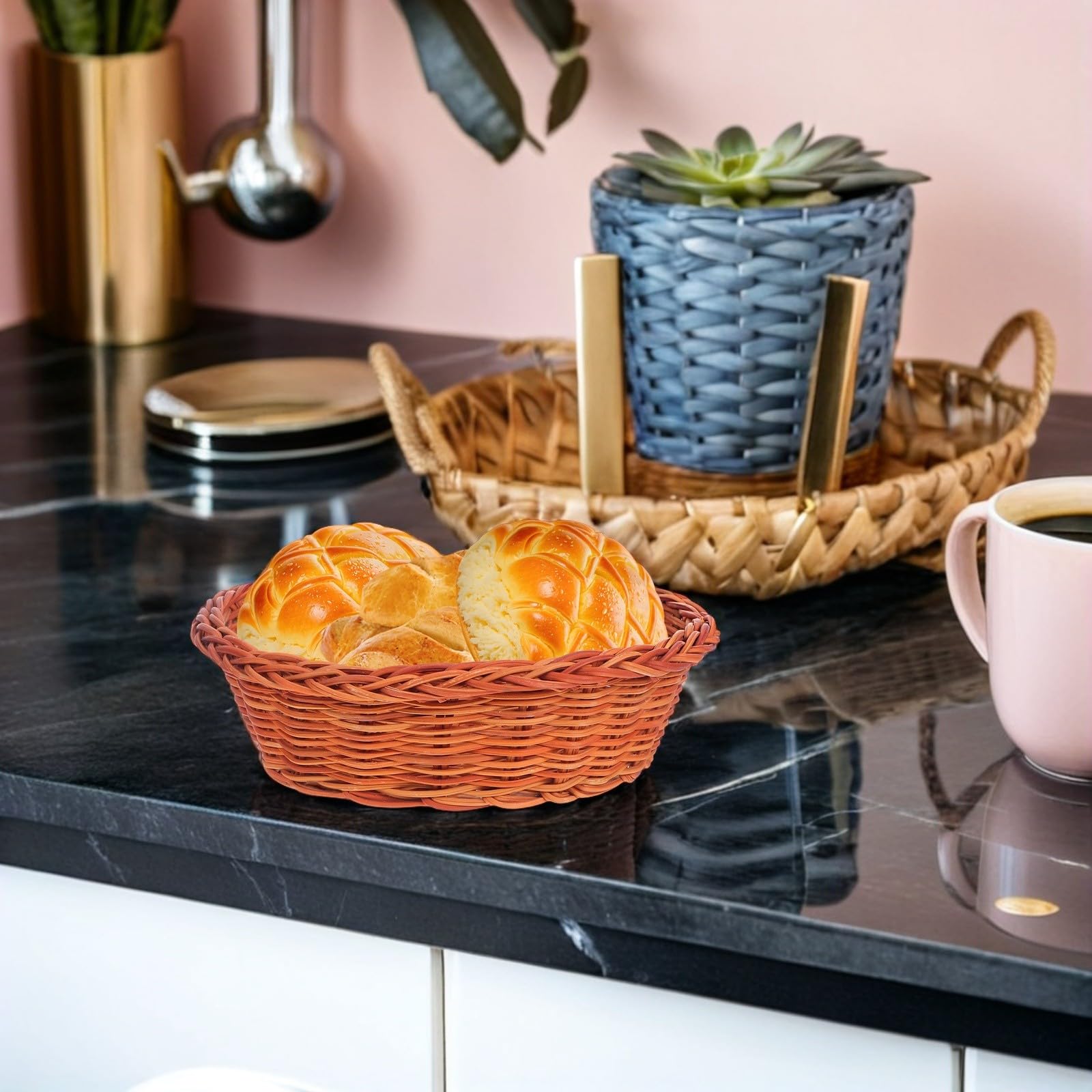 SHINEOFI 10 pezzi Cestini Intrecciati in Rattan Piccoli Ovali Contenitori Artigianali per Pane Frutta e Snack con Design Ventilato per Cucina e Casa