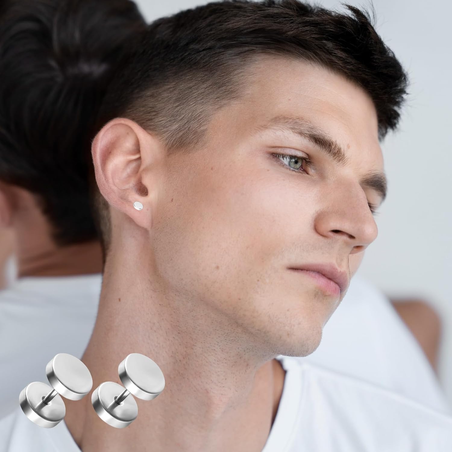 6 Pairs Black Earrings for Men Women Fake Plugs Faux Gauges Plugs Earring Stainless Steel Stud Earrings, 4-10mm - Image 7