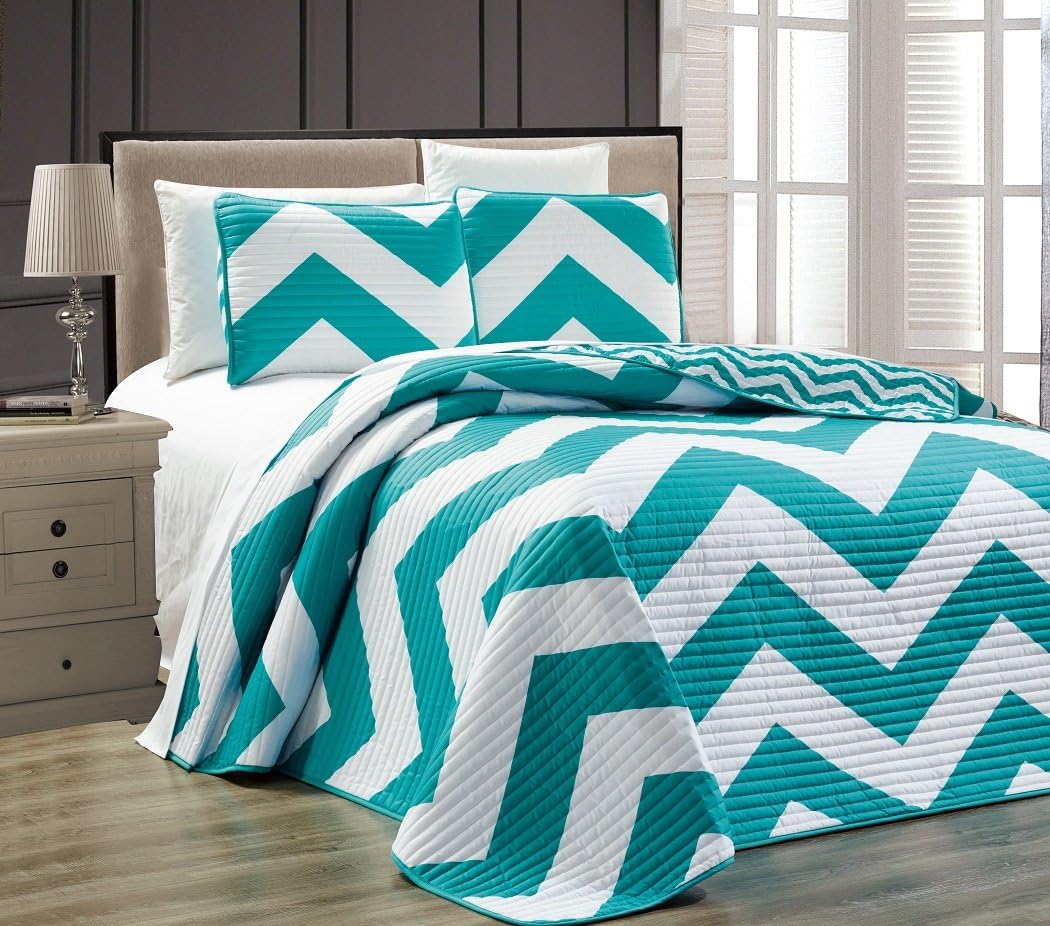 Chezmoi Collection 4-Piece Chevron Zig Zag Patterns Sheet Set (Full, Teal)