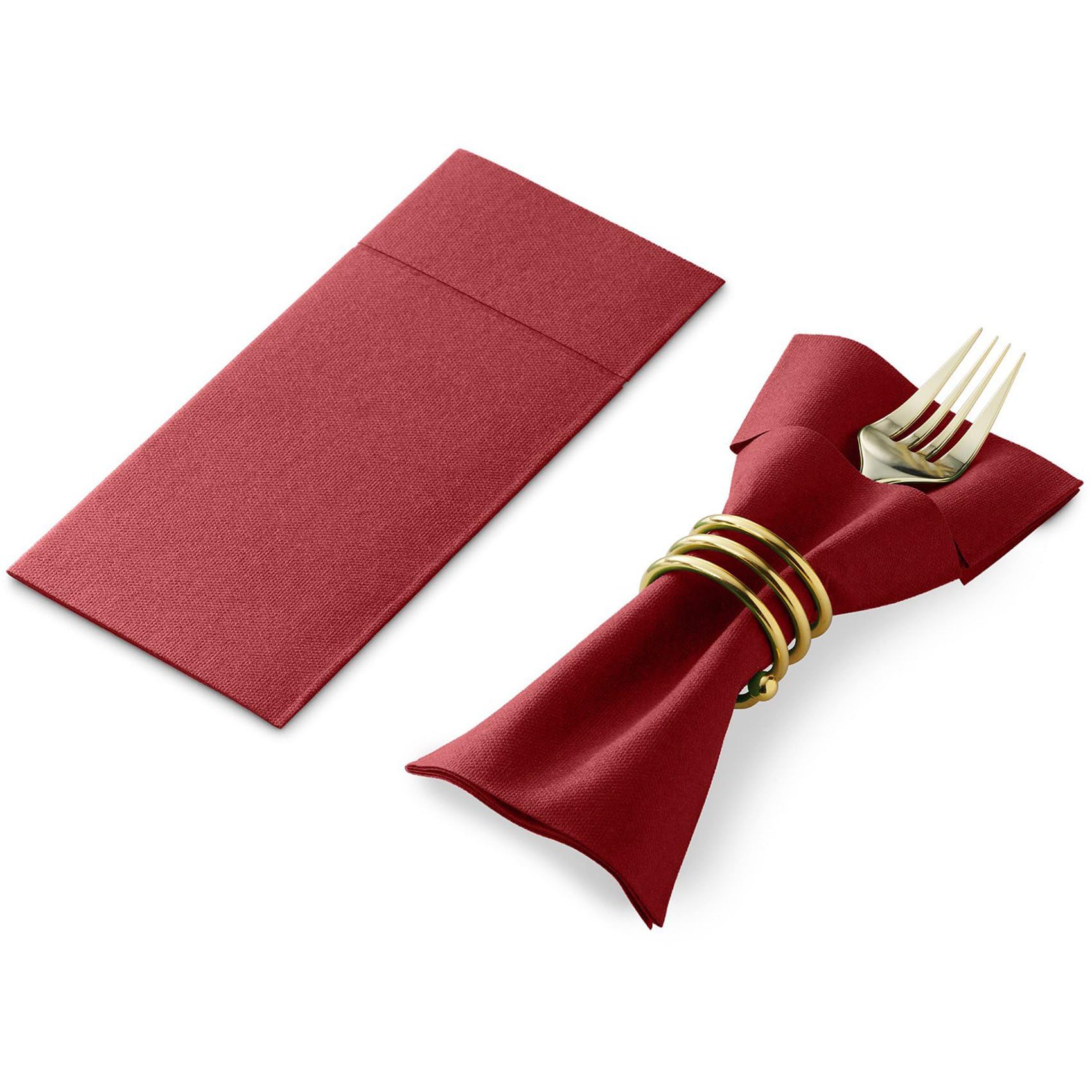 200 PièCes Serviettes de Table Jetables avec Poche à Couverts Intégrée, Tissu Pré-Plié comme des Serviettes en Papier pour FêTe de Mariage Rouge