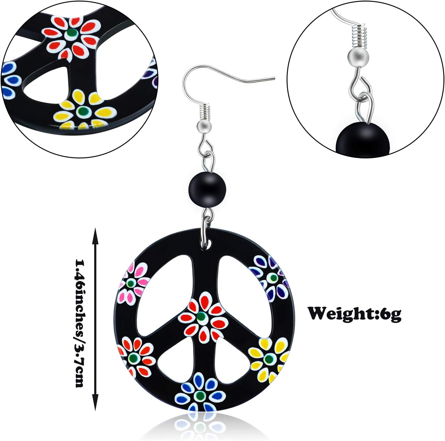 3 Pieces Hippie Costume Accessories Boho Set includes Peace Sign Necklace, Flower Crown Headband and Earrings 60s 70s Dressing Accessory for Women Men : Clothing, Shoes & Jewelry