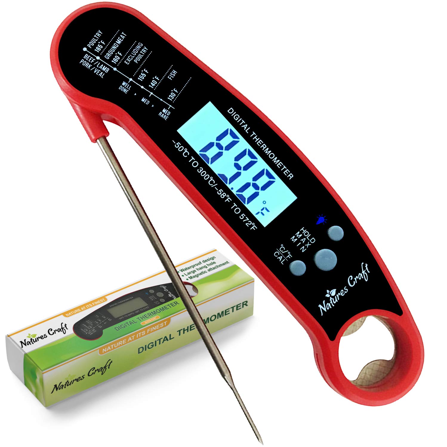 Digital Meat Thermometer Instant Read - Ultra-Fast Wireless Thermometer for BBQ Accessories and Kitchen Gadgets with Waterproof Food Temperature Thermometer - Instant Thermometer Meat Probe BBQ Tools