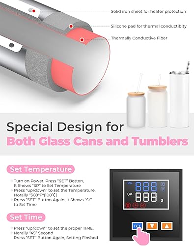 Miniatura 3 de Findcolor - Máquina de prensa de calor para vasos de 30 onzas, prensa para vasos de sublimación delgados rectos de 11, 15, 16, 20 onzas, 30 onzas,