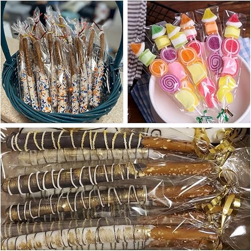 Miniatura 6 de COOLAKE Bolsas transparentes para barra de pretzel, 2.4 x 10 pulgadas, 200 bolsas de pretzels individuales con lazos para galletas de boda y dulces