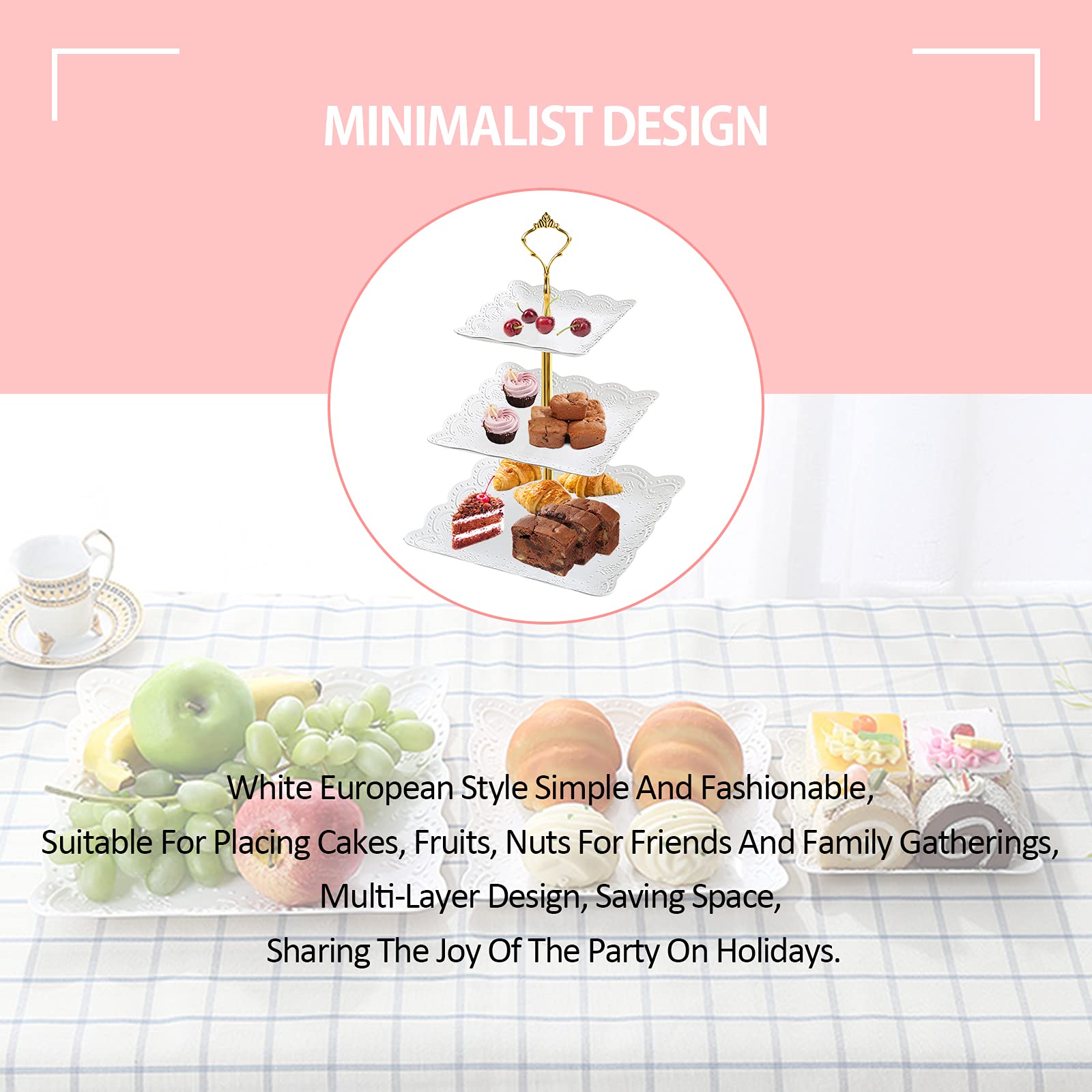 3 soportes cuadrados blancos para tartas con 3 niveles, bandeja para servir magdalenas, soporte para postre, decoración de mesa para fiestas, cumpleaños, fiestas de té, baby shower