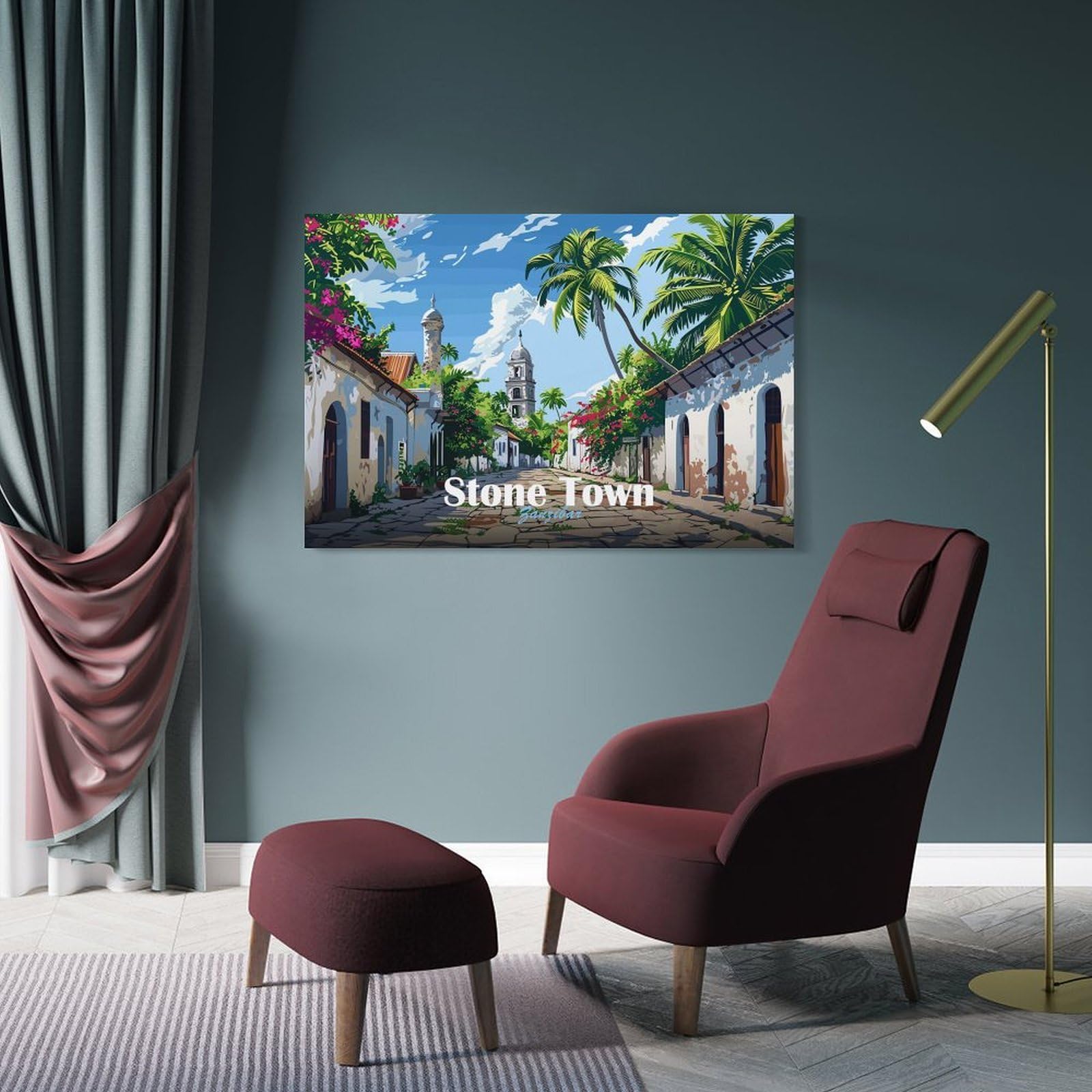 Junmoney Hanging Wall Art Stone Town Zanzibar, 24x36inch(60x90cm), for Sofa Walls, Lounge Or Home Corners, Canvas Styling for A Polished Room Look