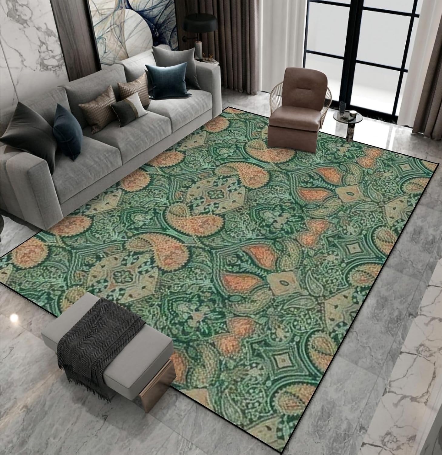 Tapis de sol salon chambre cuisine couloir flanelle 3D floral abstrait rétro