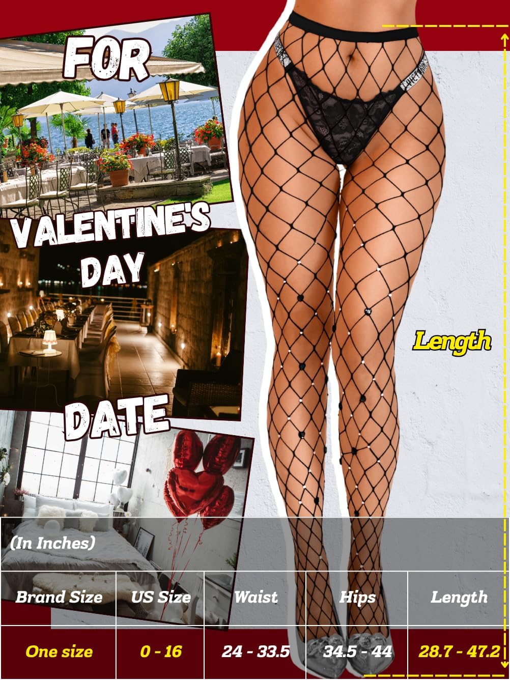 Kaei&Shi Womens Heart Rhinestone Fishnets Stockings