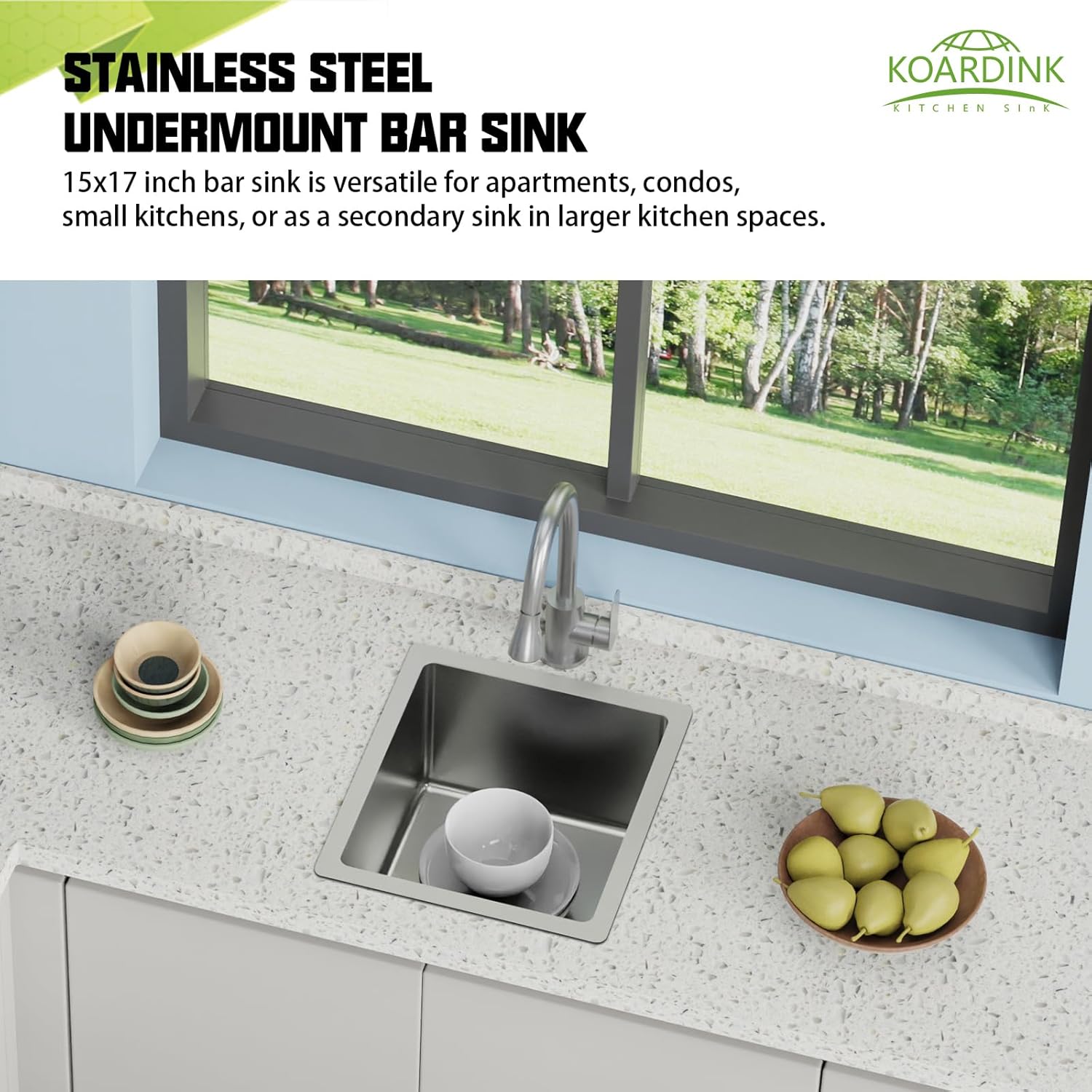 15x17 in undermount kitchen and bar sink- stainless steel single bowl kitchen sink modern drop in bar sink with silicon mat,drain strainer set compatibility with various kitchen & bar style 15x17 stainless