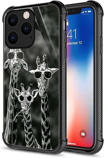 CARLOCA Compatible with iPhone 14 Case,Black and White Funny Giraffe Family Graphic Design Shockproof Anti-Scratch Drop Protection Case for iPhone 14