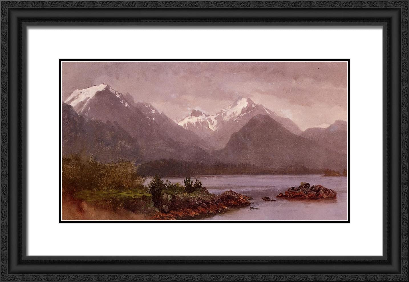 ArtDirect Bierstadt, Albert 24x17 Black Ornate Framed Art Print with Double Matting Titled: The Grand Tetons, Wyoming