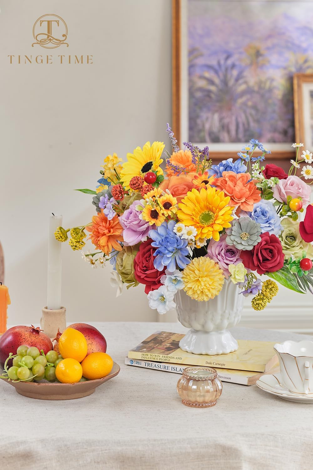 TINGE TIME Fake Flowers Artificial Flowers Peonies Bulbous Chrysanthemum Daisy Hydrangea Sunflower Violets Dahlia Daffodils Epiphyllum Orchid Cherry Blossom Camellia Leyaron (Rainbow Colorful) - Image 8