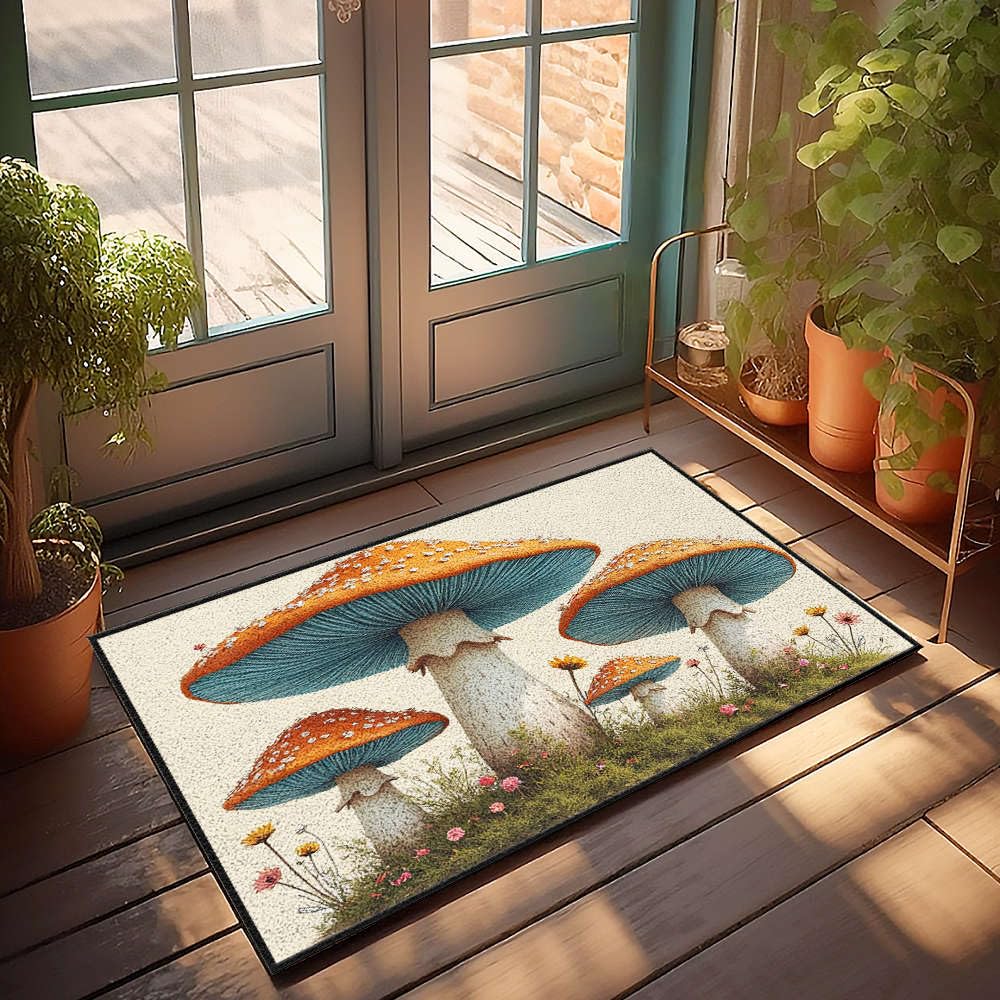 Paillasson intérieur extérieur étanche tapis entrée fleurs et champignons