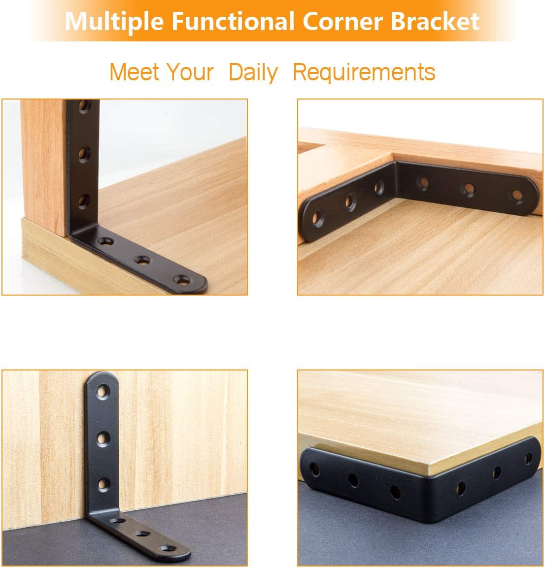 16 PCS L Shelf Brackets 4Inch, Cast Iron 4x4 Inch Heavy Duty L Shape Corner Brace, Black Floating Shelves Bracket for Hanging DIY Shelving or Bookshelf, 3mm Thick Angle Joint Bracket Fastener