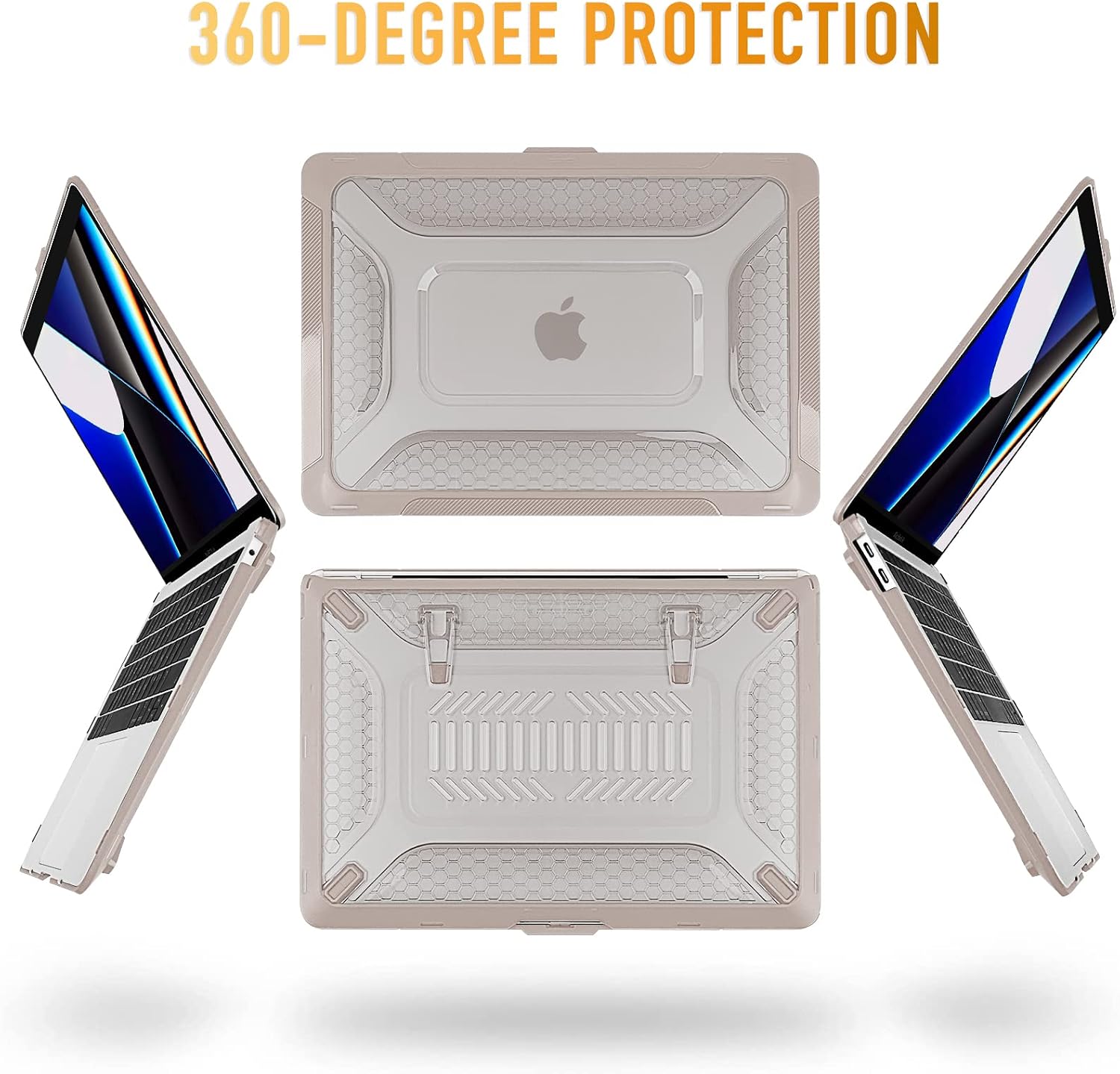 [ 2022 Honeycomb Fold Kickstand ] May Chen Compatible with MacBook Pro 16 inch Case with Touch Bar, 2019 2020 Release Model A2141, Heavy Duty Dual Layer Hard Shell Case Cover，Elegant Apricot