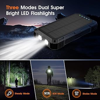 BLASOUL Solar Power Bank,49800mAh Wireless Portable Phone Charger with 4 Built-in Cables,22.5W Fast Charging USB-C in/Output External Battery Pack for iPhone,Android,Perfect for Hiking/Camping