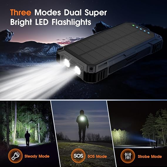 BLASOUL Solar Power Bank,49800mAh Wireless Portable Phone Charger with 4 Built-in Cables,22.5W Fast Charging USB-C in/Output External Battery Pack for iPhone,Android,Perfect for Hiking/Camping