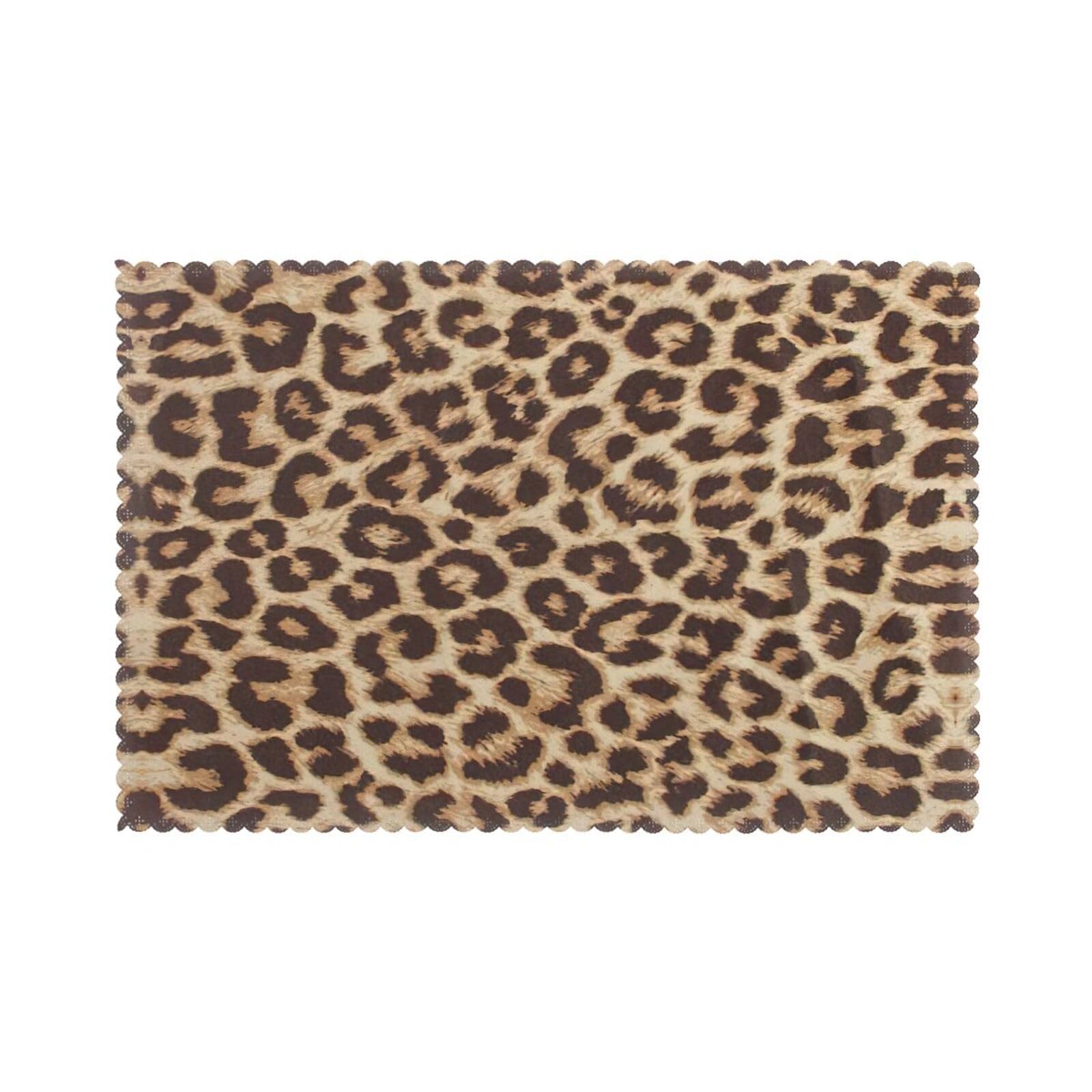 Fun Leopard Print Print Placemats Set Of 6, 12x18 Inch Polyester Washable Heat Resistant Kitchen Dining Table Mats