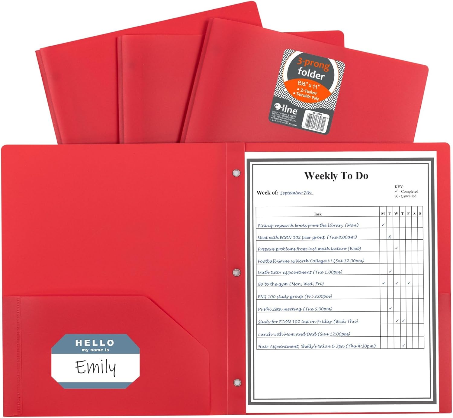 Oxford Red Poly Two Pocket Portfolio with Prongs, Pack of 25