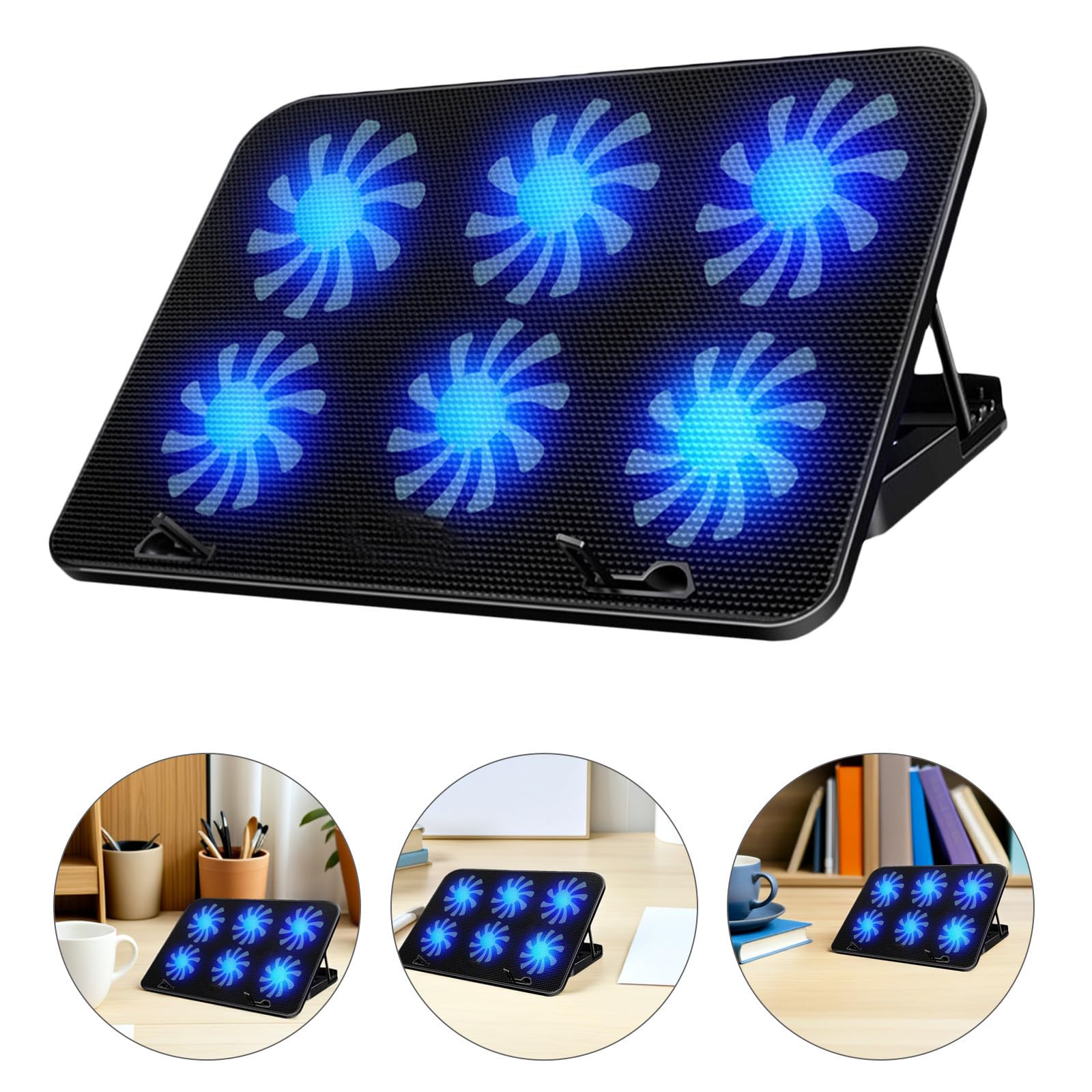 Base Enfriadora para Portátil 6 Ventiladores, Aleación ABS Negro