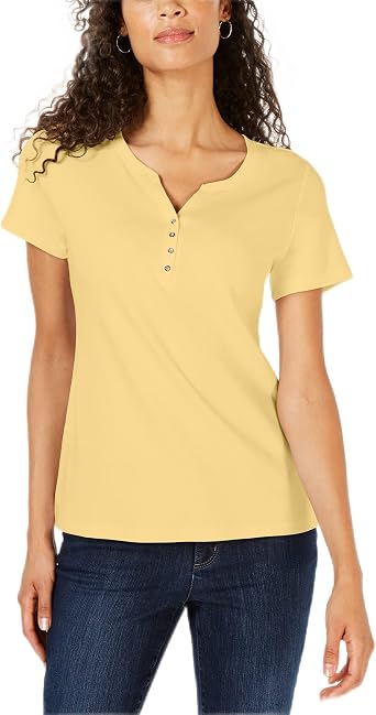 Karen S Petite Cotton Henley Top