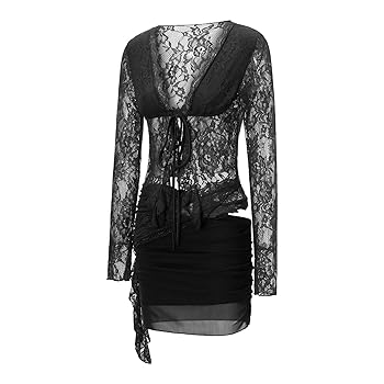 Amazon.com: Women 2 Piece Outfits Floral Lace Open Front Tie