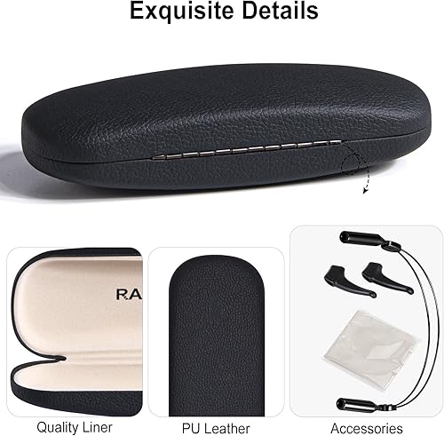 Miniatura 3 de RayLove Estuche para lentes, funda rígida unisex para lentes, de piel sintética, para lectura de ojos duros con accesorios para gafas