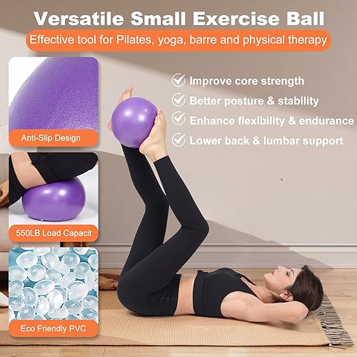 Miniatura 6 de Tsikavo Anillo de pilates, círculo de anillo de pilates y juego de bolas, anillo de pilates mágico de 12 pulgadas, bola de ejercicio pequeña de 9