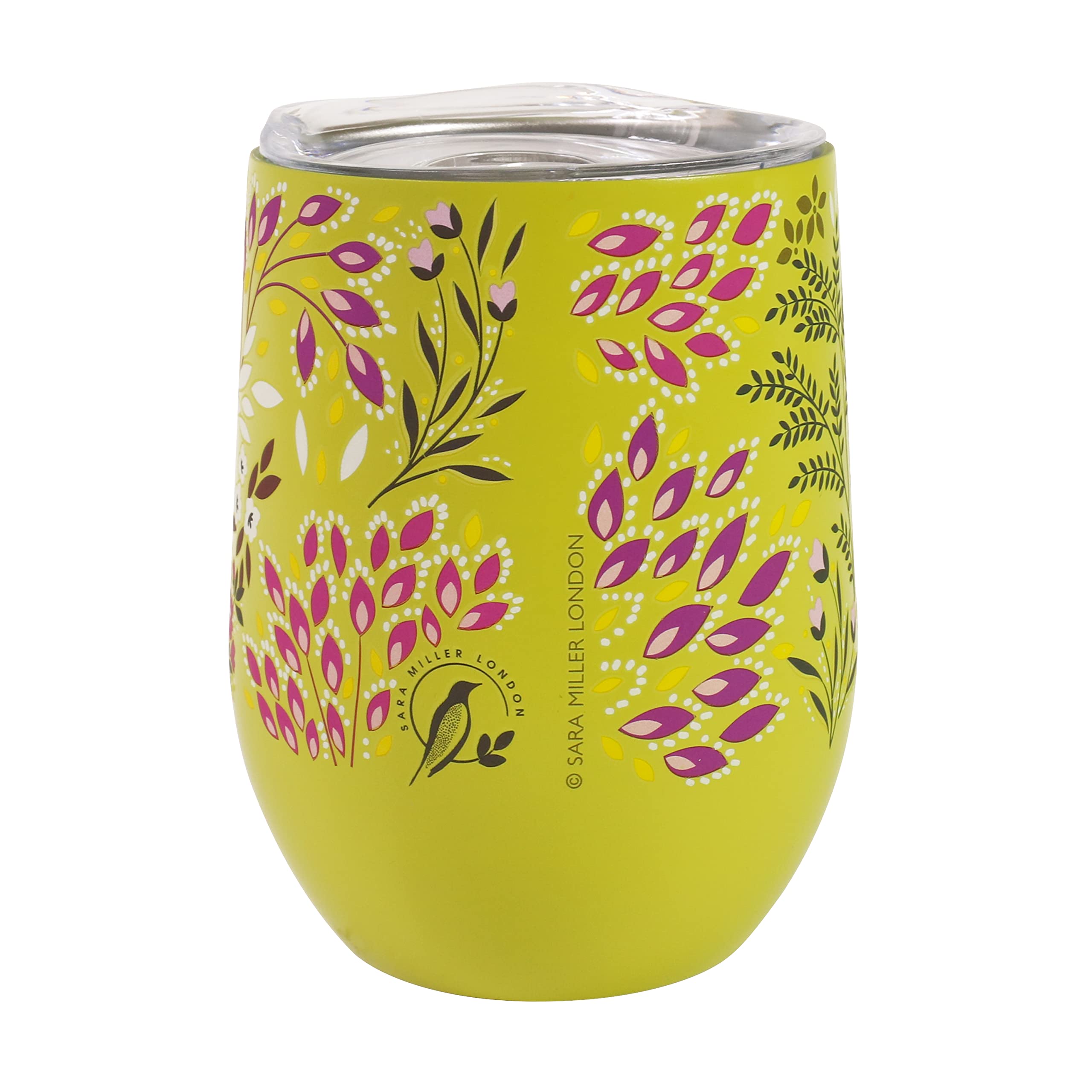 Sara Miller Tazza Termica Da Viaggio Savannah – 600 Ml – Doppia Parete Acciaio – Design Uccelli E Fiori Oro