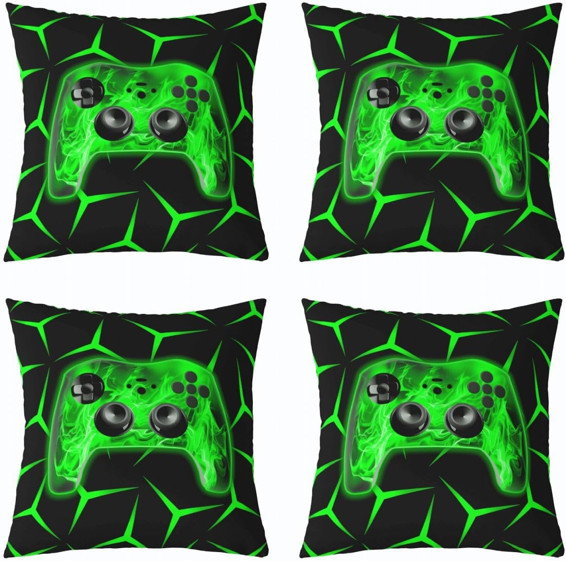 Castle Fairy Gamepad Kids Throw Pillow Cover,Gaming Geometric Console Double Sides Pillow Case,Video Games Flame Controller Home Decor,Green Black Bed Couch Sofa Cushion Cover,4 Pack 16"x16"