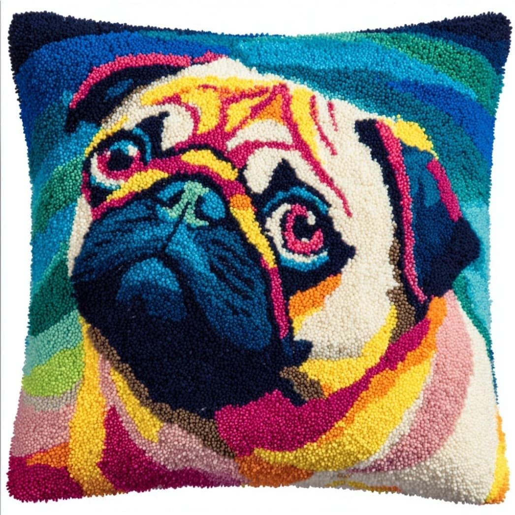 Taxpy Latch Hook Cushion Kits Pug 17X17 Inch