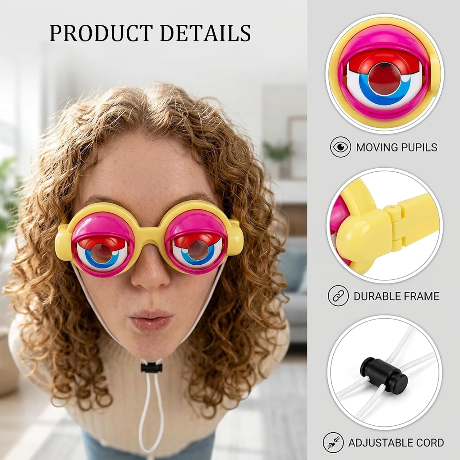 Kinetic Crazy Eyes Glasses, 2 Pcs Funny Glasses for Adults, Funny Prop Glasses for Photo Booth Props and Party Entertainment image 3