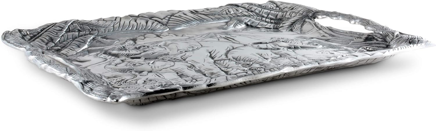 Arthur Court Designs Aluminum Elephant Clutch Tray Breakfast & Dinner Serving for Drinks Snack Fruits, Food Coffee Table Storage Tray for Home Decoration 20.5 inch x 14.5 inch