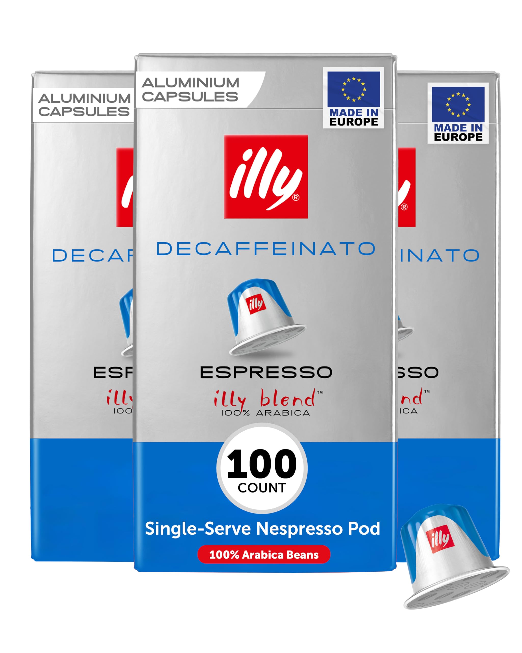 illyAluminum Espresso Capsules - Compatible with Nespresso Machines - Decaf Coffee - Mild & Balanced - Notes of Caramel and Chocolate - Single Serve Capsules - 10 Count (Pack of 10)