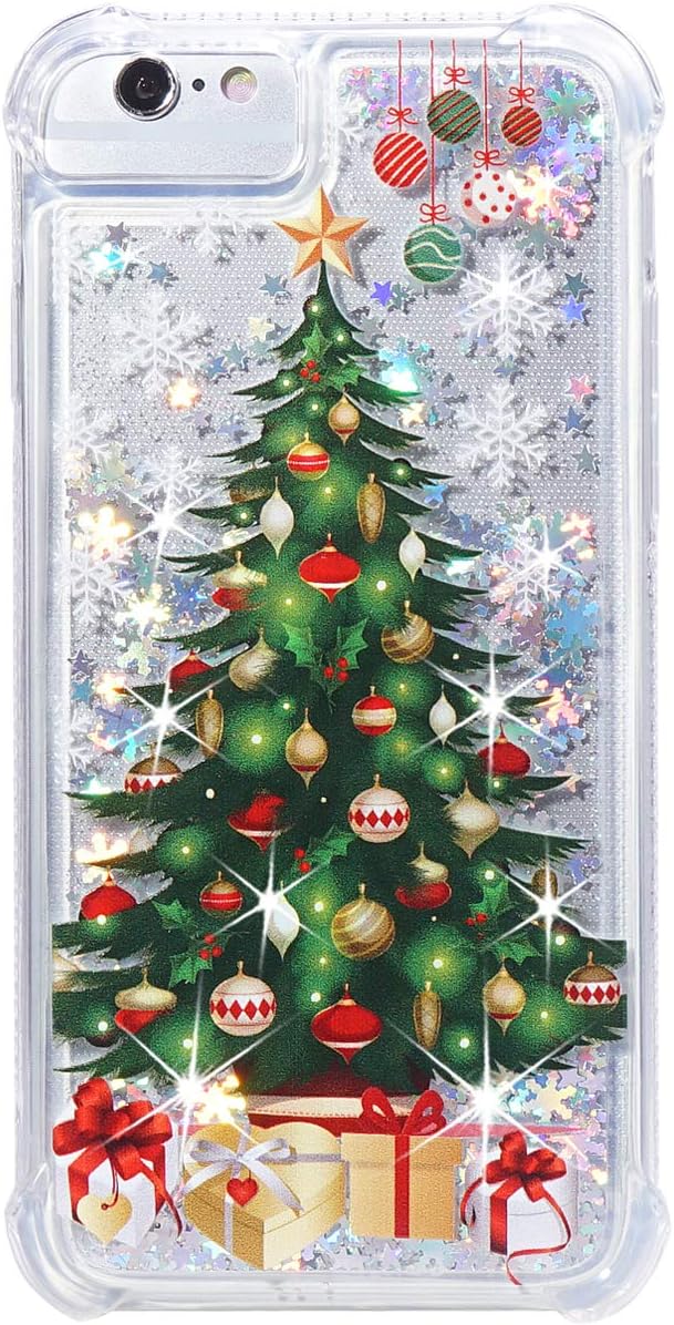 FLOCUTE iPhone 6 Plus Case, iPhone 6s Plus Glitter Christmas Case Bling Sparkle Floating Liquid Soft TPU Luxury Girls Women Cute Holiday Case for iPhone 6 Plus 6s Plus 7 Plus 8 Plus (Christmas Tree)