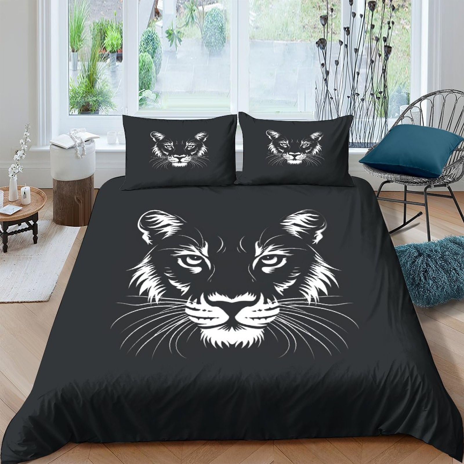 Stampato in 3D tigre Copertina Stampata Microfibra Disegnata Biancheria Da Letto Ipoallergenico Con 2 Federe,Double（200x200cm）, Per Ragazzi Adulti
