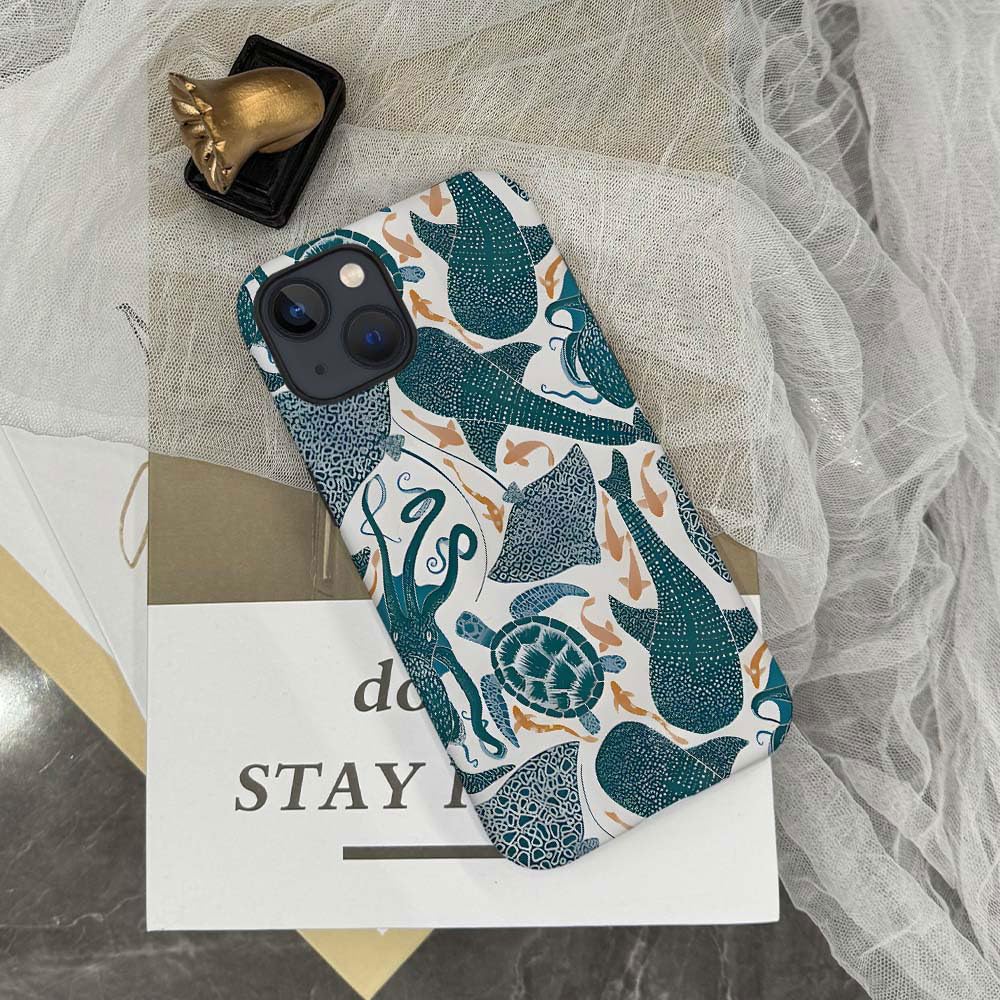 DAIZAG Handyhülle Für IPhone 15 – Stoßfest, Maritim Design (Schildkröte & Walhai), Marineblau