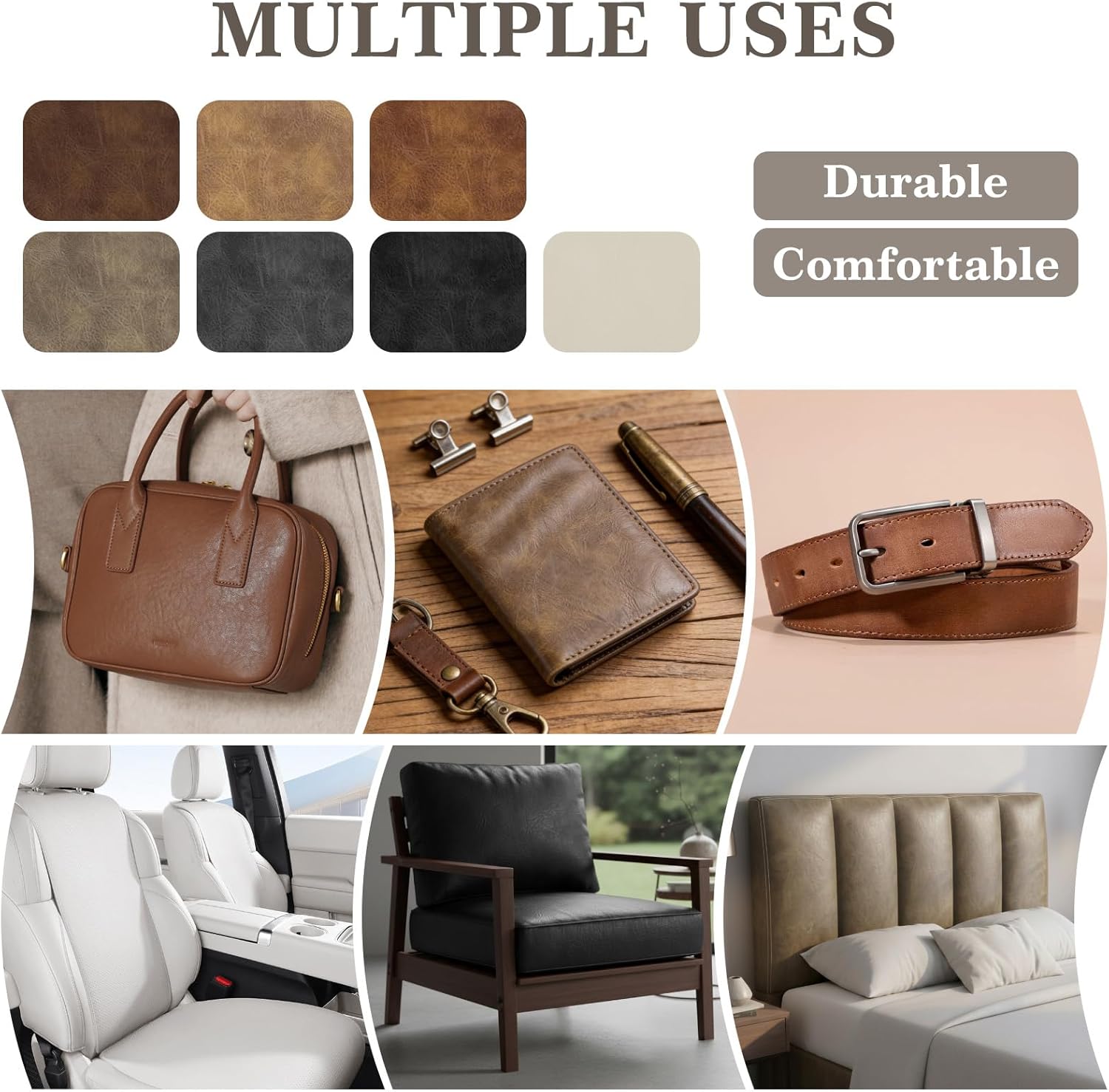 Faux Leather Fabric, 1.0mm Thick Vinyl Upholstery Fabric 55" x 180", Soft Fake Leather Fabric by The Yard for Sofa Chairs Bags Car Seats Furniture DIY Crafts