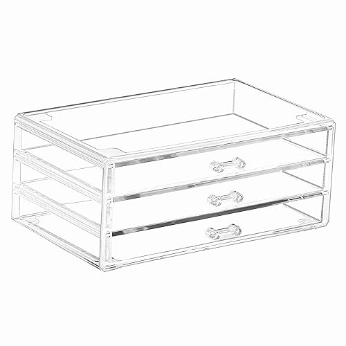Cq acrylic Organizador de cajones con 3 cajones largos, organizador de suministros de oficina apilable y organizador estacionario de almacenamiento