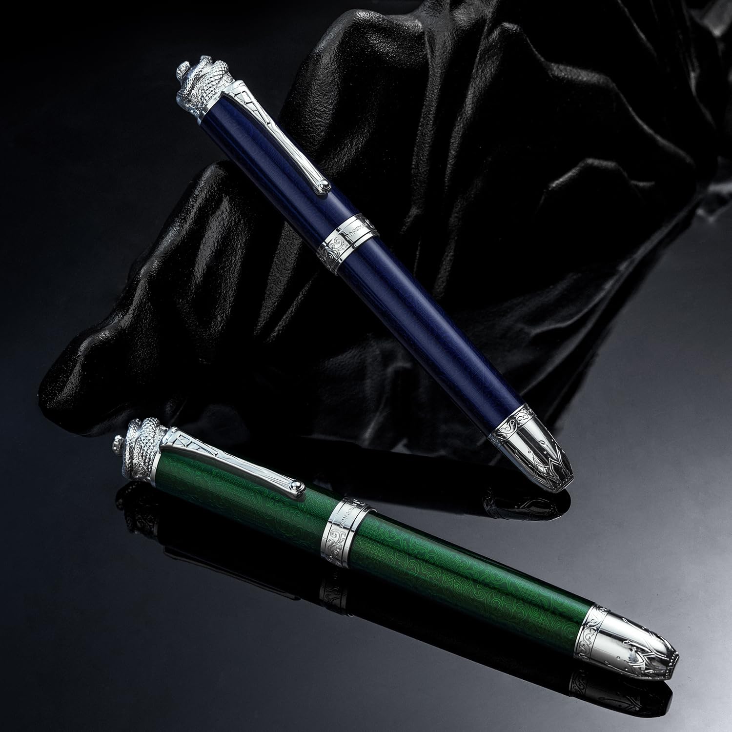 HONG DIAN N25 Stylo plume à piston, pointe extra fine, design stéréoscopique sculpté avec étui en métal (vert émeraude)
