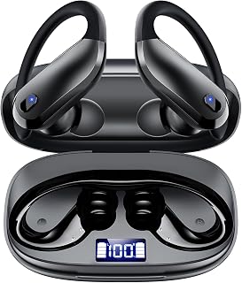 KTGEE Wireless Earbuds Bluetooth 5.3 Sports Headphones: 80H Playtime, IPX7 Waterproof, Secure Ear Hooks, Noise Cancelling Mic - Lightweight 7.8g Black