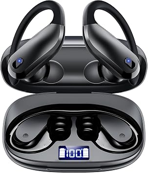 Wireless Earbuds Bluetooth 5.3 Sport Headphones with Earhooks,IPX7 Waterproof Earphones,48H Playtime Earbuds,Lightweight 7.8g,Noise Cancelling Mic Bluetooth Headphones for Running & Workout-Grey
